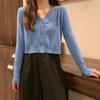 V-Neck Single Breasted Button Pullovers Sweaters Women Fall Spring Long Sleeve Short Small Fresh Outer Wear Knitted Cardigan Tops One Size Solid