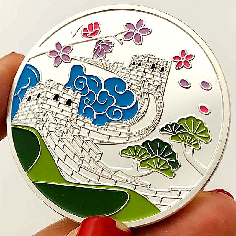 Four Seasons Badaling Great Wall Gold Plated Commemorative Medal Gift Box for Beijing Tourist Attractions Gold Coin 45mm Coin Gift Coin