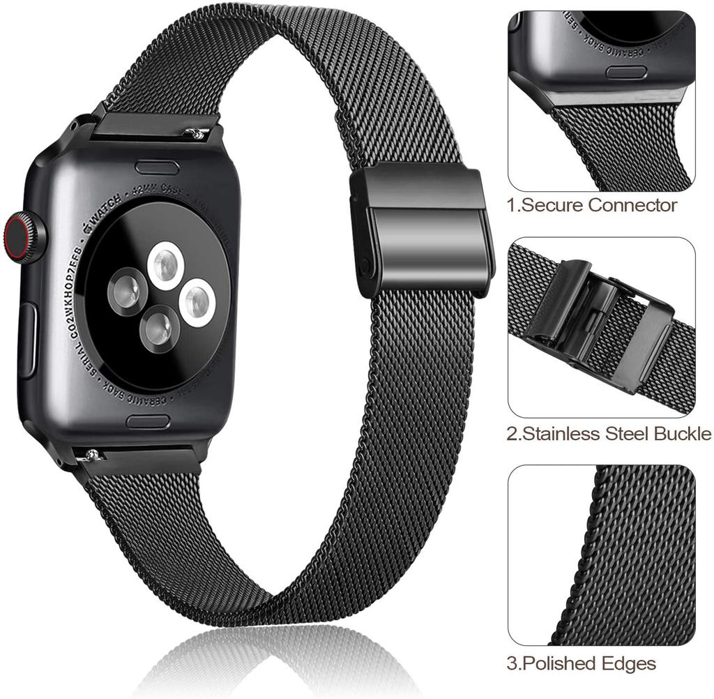 Тонкий миланский ремешок для Apple Watch Band 11 10 9 8 7 46мм 42мм 45мм 41мм Ultra 3/2 49мм Металлический браслет iWatch 6 5 4 SE 44мм 40мм