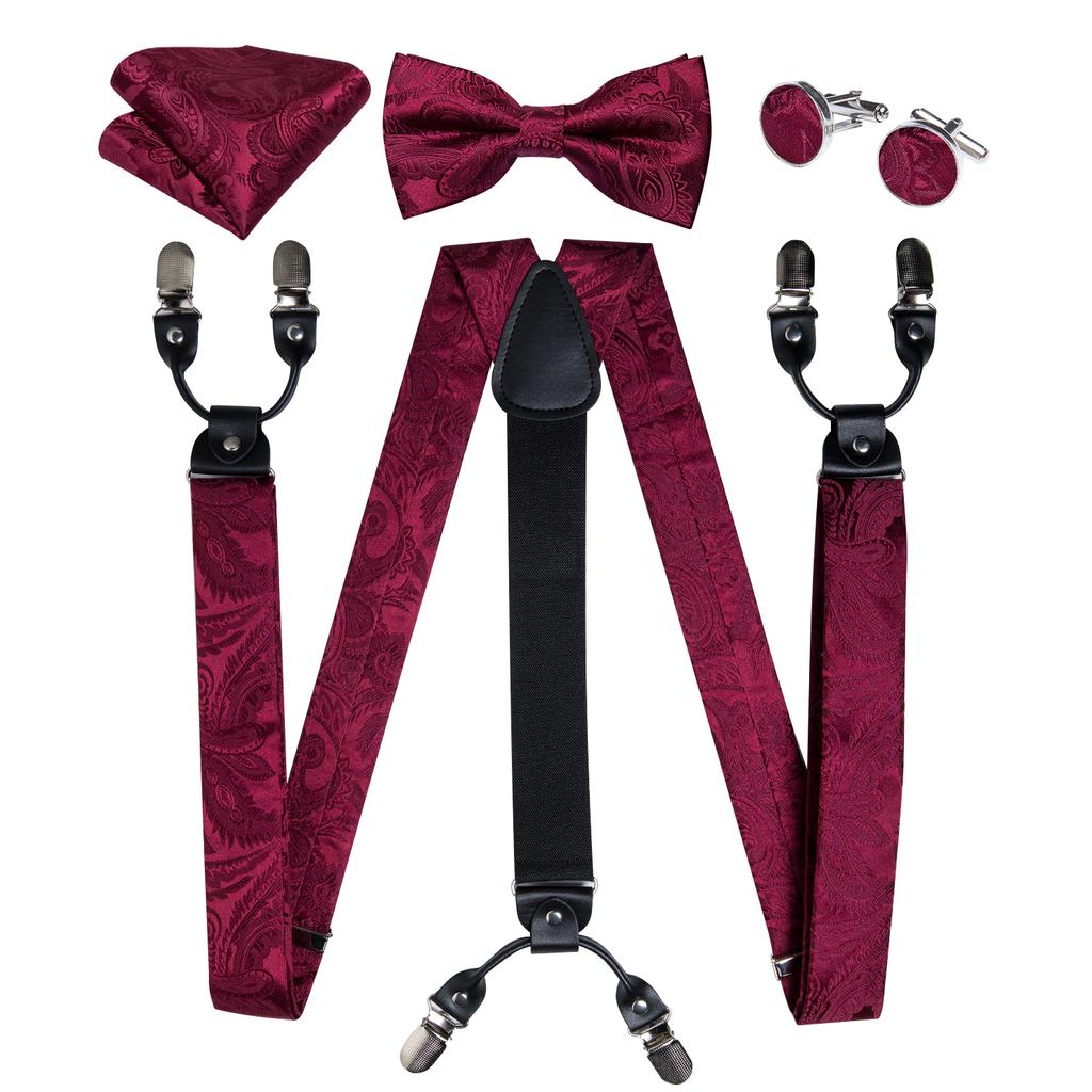 Dibangu Мужские подтяжки, регулируемые подтяжки, галстук-бабочка, карманные квадратные запонки, набор для мужчин, ширина 3,5 см, эластичные