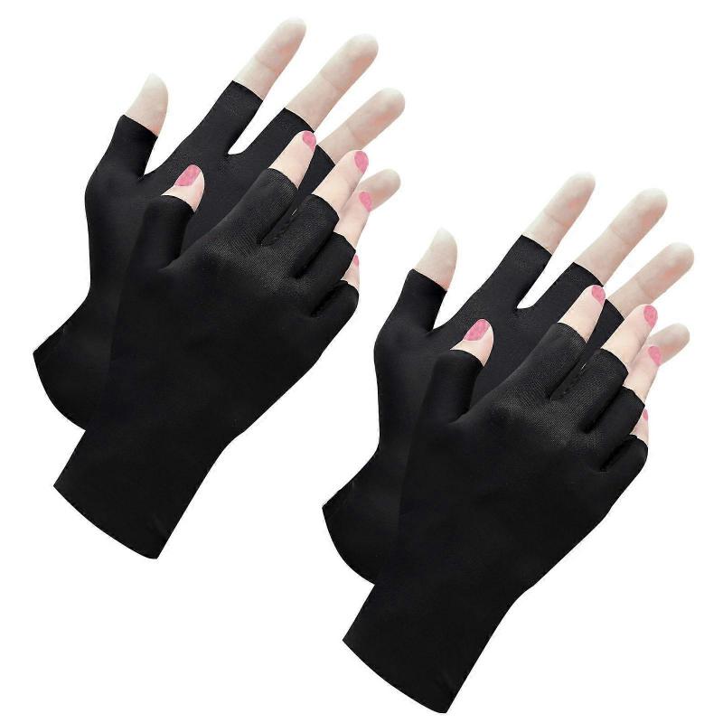 UV Protection Gloves for Gel Manicure UPF50+ Breathable Stretch with Extended Wrist Black 2 Pairs
