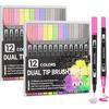 Corslet 24 Pcs Dual Tip Brush Pens 12 Shades Sketch Colour Fineliner Calligraphy Brush Pen Set Brush Markers Pen Brush D