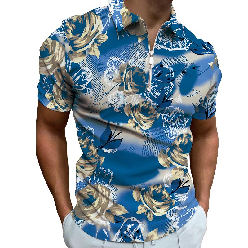 Summer Flowers Men New Fashion POLO Romantic Date Casual Party Short Sleeve T-shirt