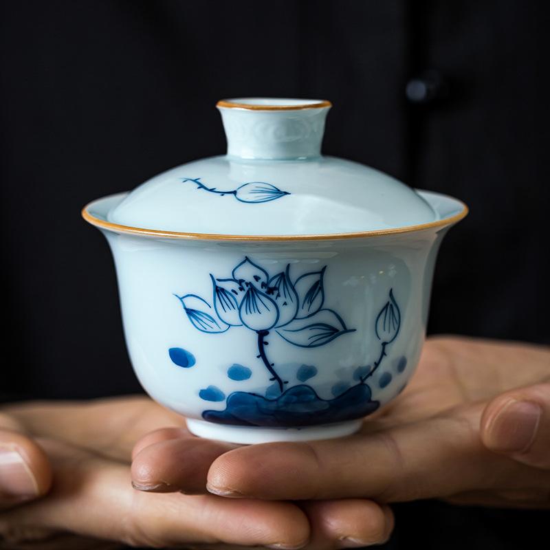 Hand-painted portable Kung Fu tea set, travel cover bowl, three cups of tea drinking set, fixed express gift New Year's Day event