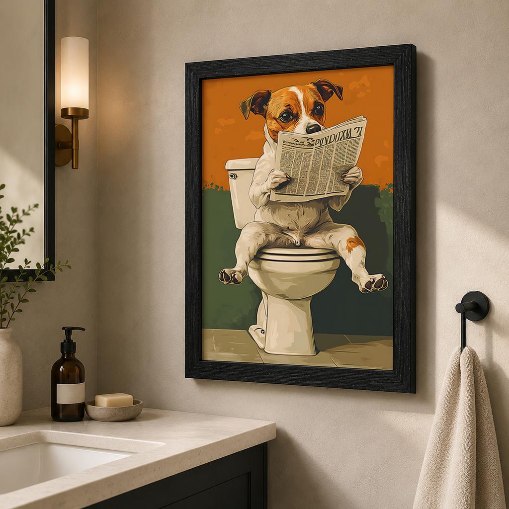 Vintage Animal Bathroom Wall Art, Funny Dog Retro Pop Art Canvas Painting, Nordic Toilet Poster Print for Restroom Room Decor