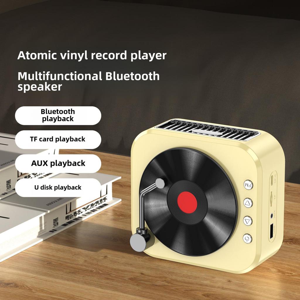 «Беспроводная Bluetooth-колонка в стиле ретро с виниловыми пластинками и мощными басами»