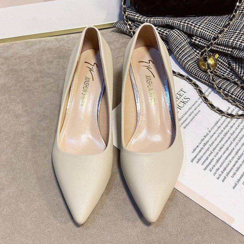 2024 мода весна и осень новые девушки хорошо с сексуальными одинарными туфлями с неглубоким ртом дамы высокие каблуки