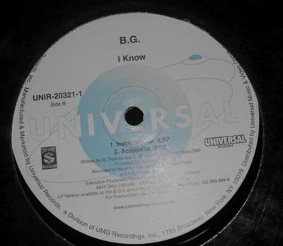 12-дюймовая пластинка B.G. - Я знаю UNIR203211 UNIVERSAL 2000 US Рэп и Хип-Хоп/R&B Б/у