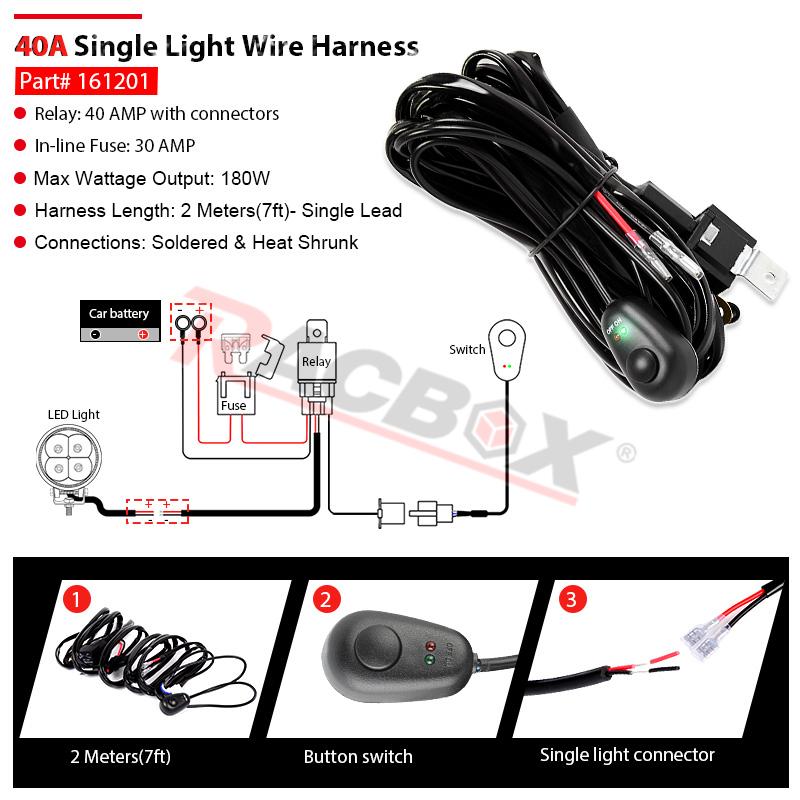 LED Light Bar Wiring Harness 12V 40A Relay Wireless On-off Switch 180W\300w Offroad Car Strobe Work Head Fog Light 2 Leads Wire