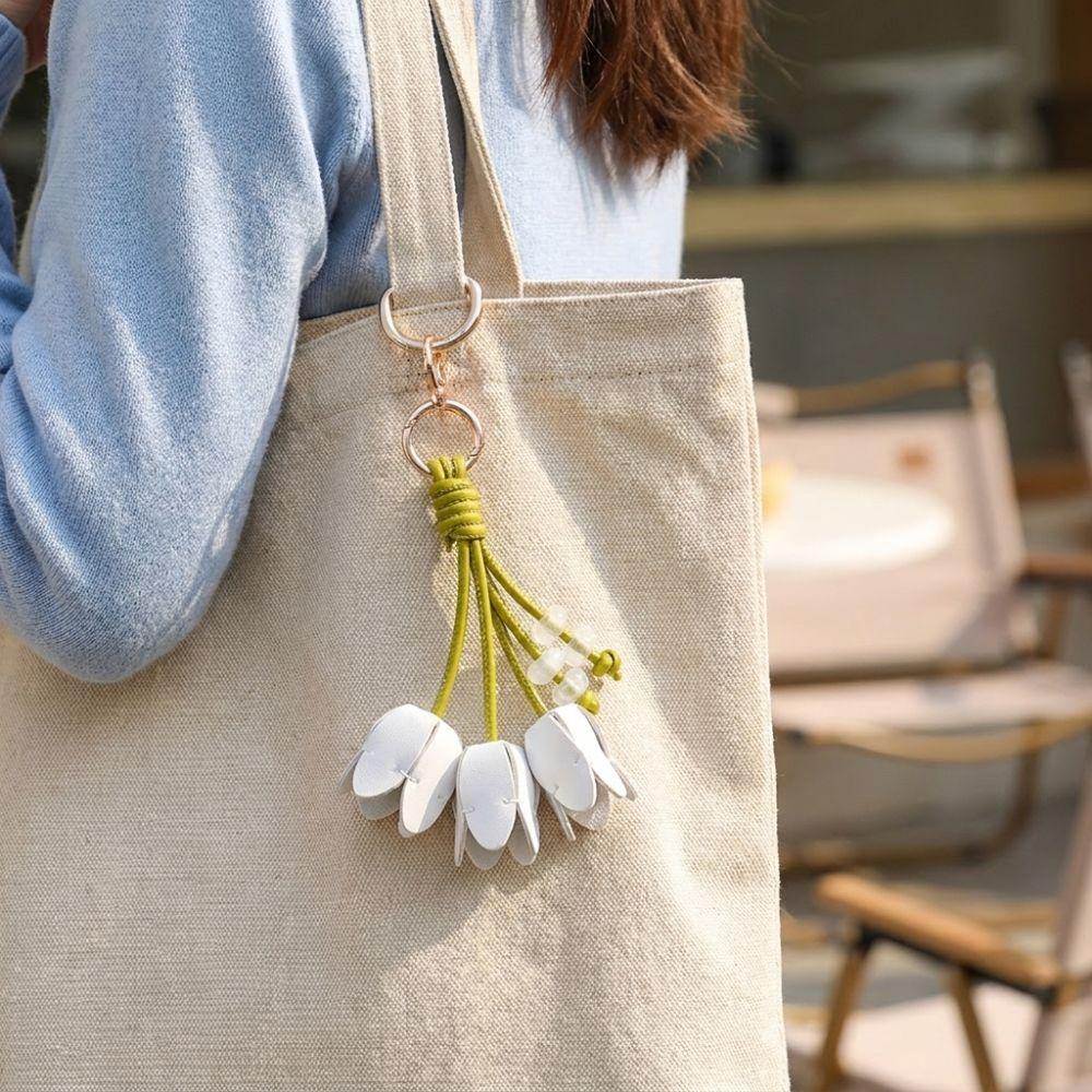 Tulip Shape Bag Charm Leather Like Decorative Charm Fashion Flower Keyring Bag Decor