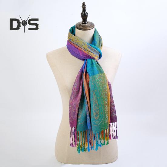 Имитация шерсти шаль Радужный цветной художественный принт шарф-накидка с кисточками Женский пончо шаль одеяло шарф