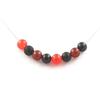 Stones and Minerals. Black Agate + Red Chalcedony + Red Agate + Onyx Pearl Necklace Stainless Steel Chain.