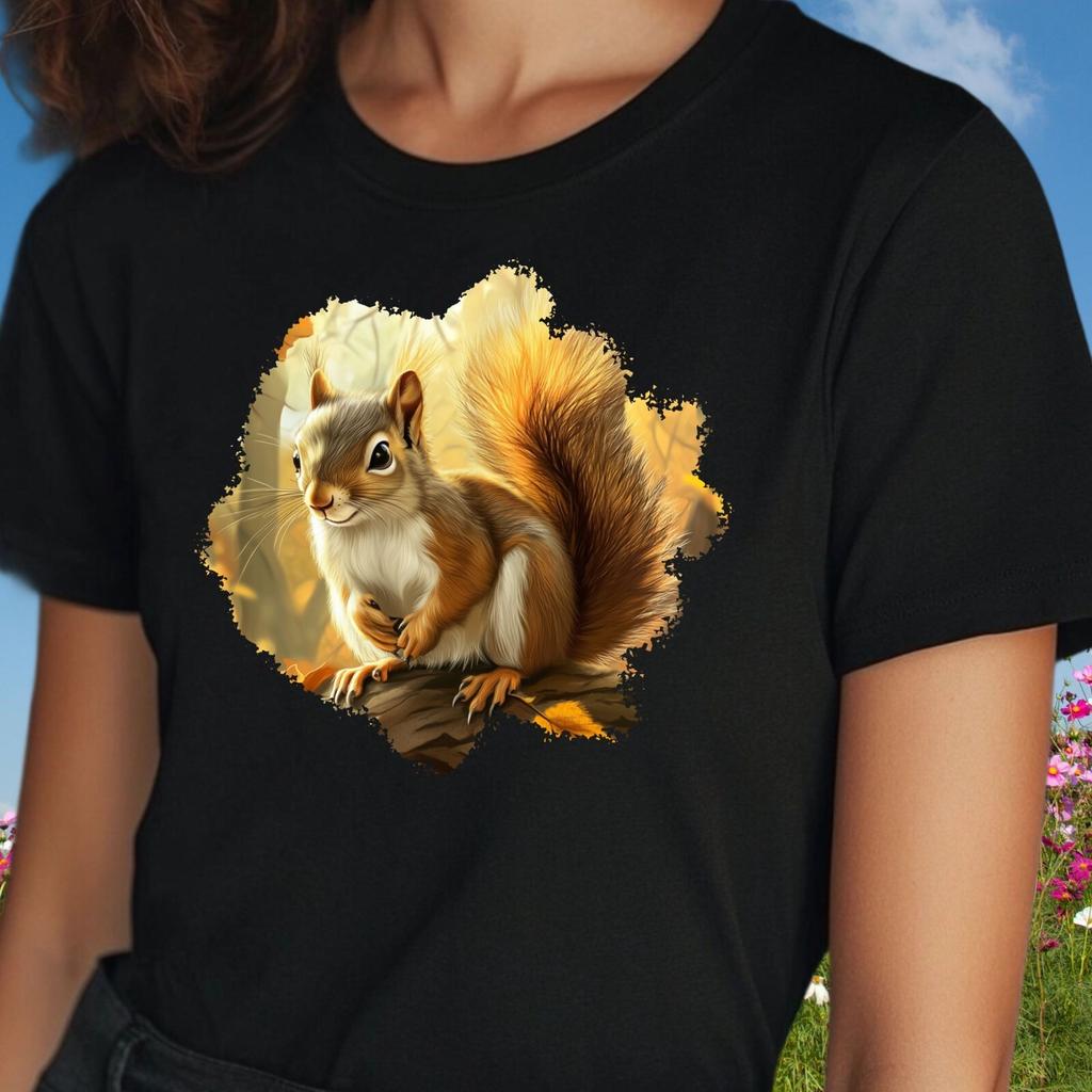 T-Shirt Frauen Eichhörnchen Motiv Baumwolle Größe S bis 3XLWird in neuem Fenster oder Tab geöffnet