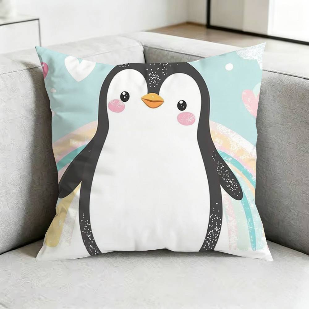 Cute Penguin Kawaii Cartoon Pillow Case Square DoubleSided Sofa Cushion Cover Bedroom Bedside Pillow Gift