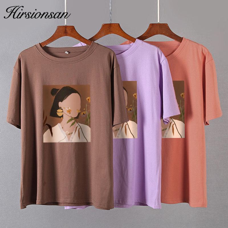 Женские футболки с короткими рукавами Hirsionsan с эстетическим принтом, лето 2021, шикарные модные свободные футболки, повседневные женские топы с готическим графиком