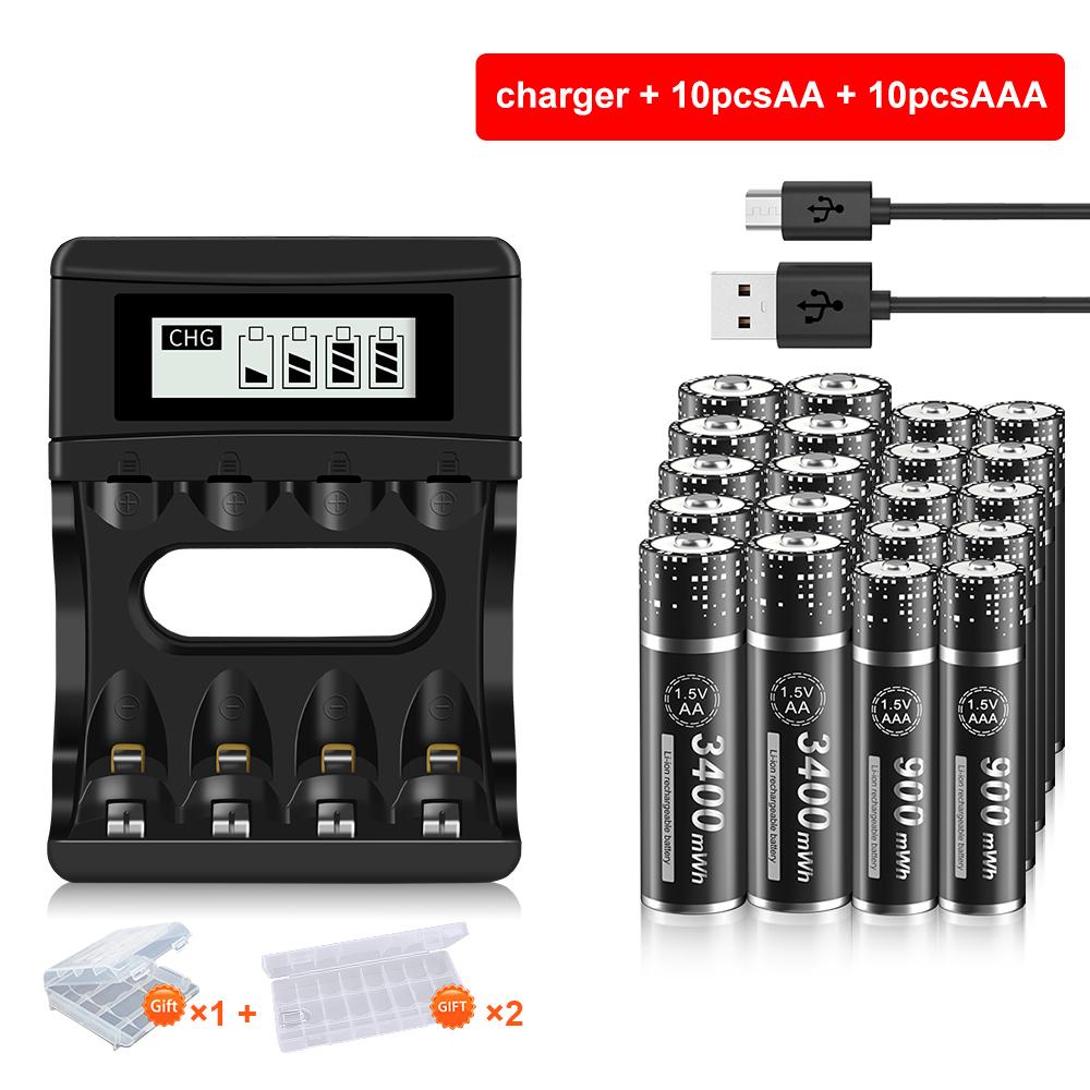 Литий-ионная батарея AA 1,5 В + литиевая аккумуляторная батарея 1,5 В AAA + зарядное устройство 1,5 В для литиевой аккумуляторной батареи типа aa aaa 1,5 В