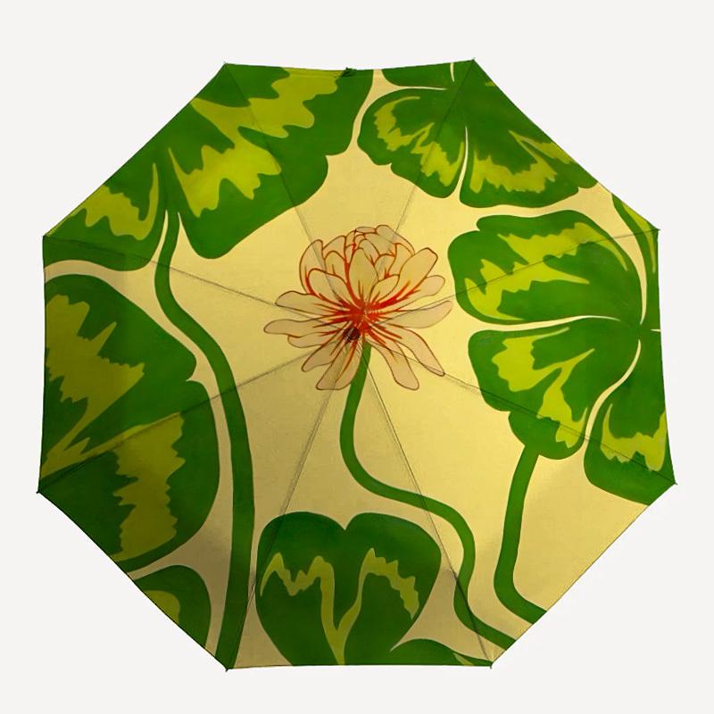1pc Lotus Leaves Automatic Open/Close Umbrella, Portable Folding Umbrella for Travel, Themed Events, It is suitable as a gift for various festivals, O