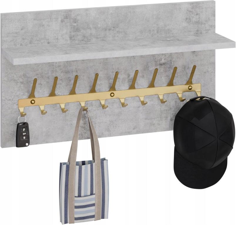 Wieszak Na Ubrania Loft 70 Cm - Złoty + Beton Jasny, Solidny I Stylowy