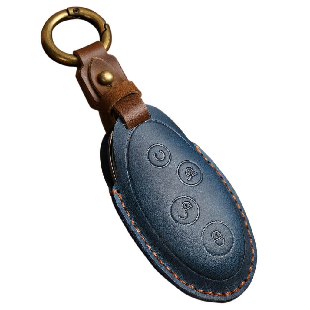 Top Grain Leather Car Key Cover for BYD Qin, Song, & Tang - Retro European/American Style
