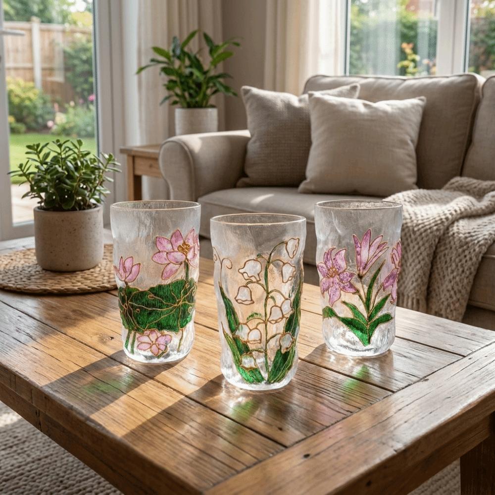 Glacier Texture Juice Cup Flower Design Beer Cup Fashion Cold Drink Cup Bar