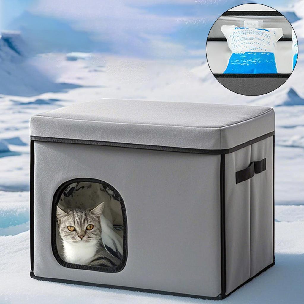 Охлаждающий домик для кошек Складной домик с кондиционером для кошек Холодный спальный бокс Принадлежность для питомцев для улицы, балкона, квартиры, спальни
