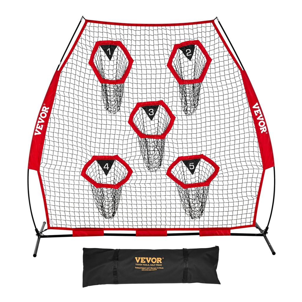 VEVOR 2133.6 x 2133.6mm Football Trainer Throwing Net, Training Throwing Target Practice Net with 5 Target Pockets