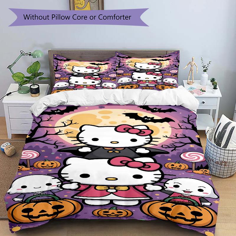Hello Kitty Halloween Night Print 3Pcs Bedding Setduvet Cover With 2 Bedropillowcase Home Birthday Gift