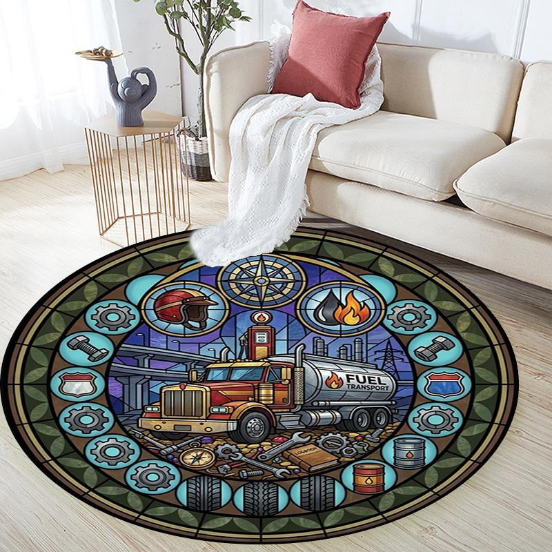 Fuel Transport Iconography Round Area Rug Under Office Chairs Bedroom Living Room Home Decor
