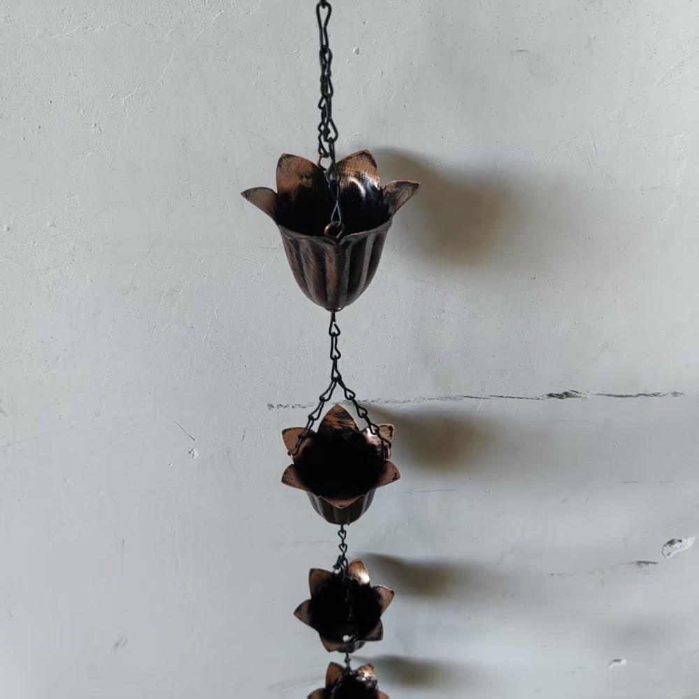Japanese Style Metal Tulip Rain Chain 7 Cups Hanging Rain Chain for Gutters Flower-shaped Directs Water Rainwater Diverter Chain