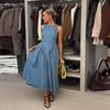 Fashion Solid Long Denim Vestidos Women Sleeveless OffShoulder Lace Up Backless Square Neck Jeans Dresses 2025 Chic Street Wear