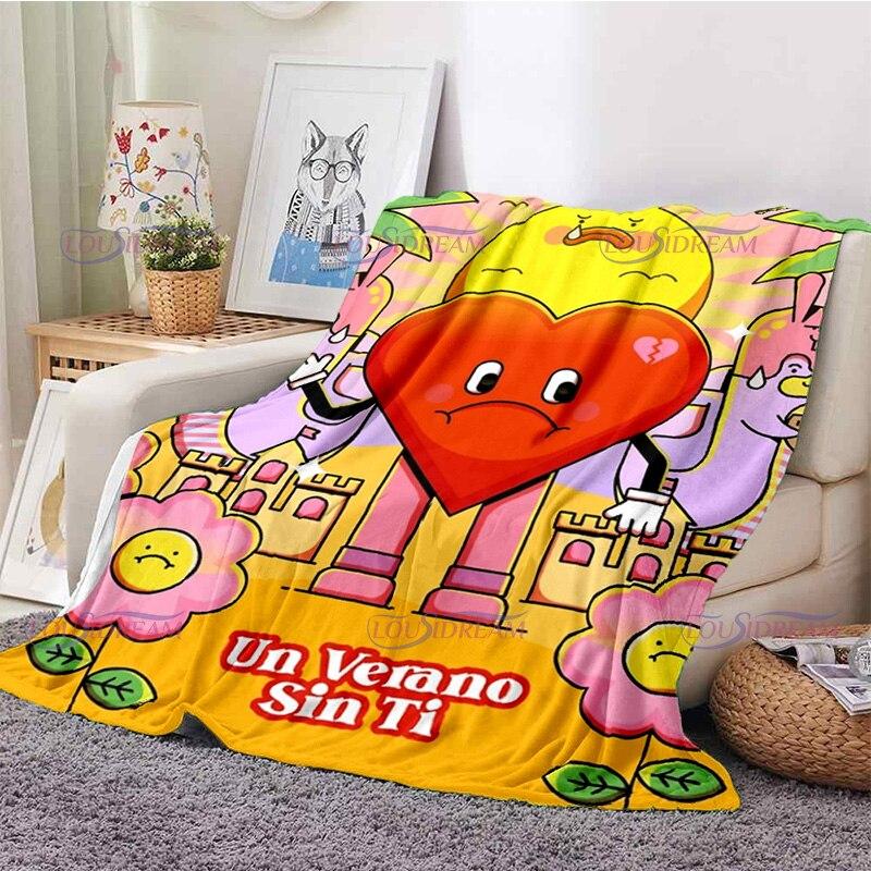 Одеяло с рисунком Bad Bunny, фланелевые одеяла, теплые плюшевые флисовые одеяла в стиле поп-латиноамериканской музыки для взрослых, диванное постельное белье, всесезонное