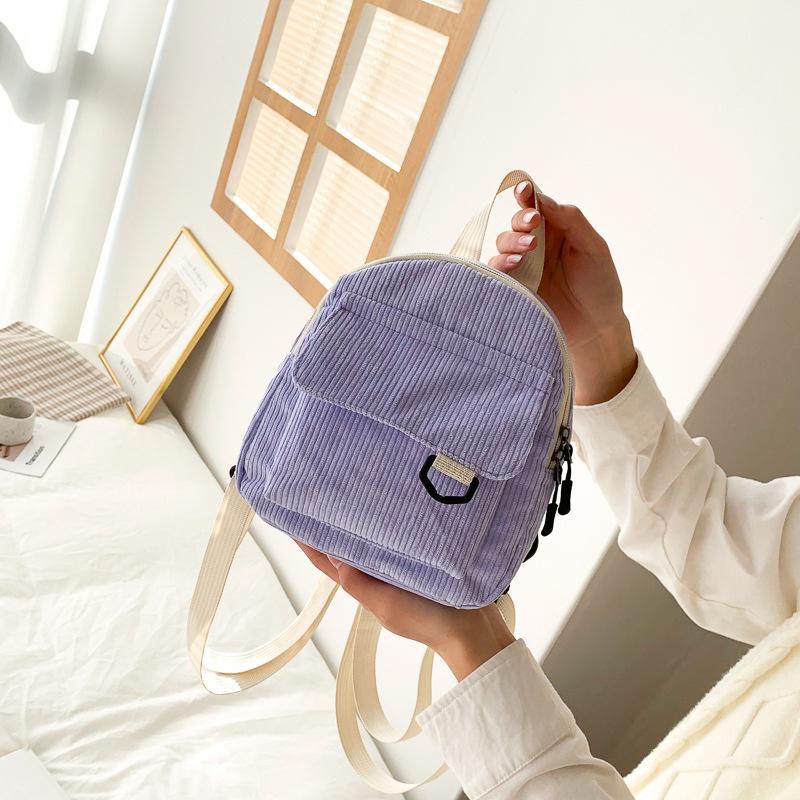 Fashion Women Mini Backpack Solid Color Corduroy Small Backpacks Simple Casual Student Bookbags Traveling Backpacks