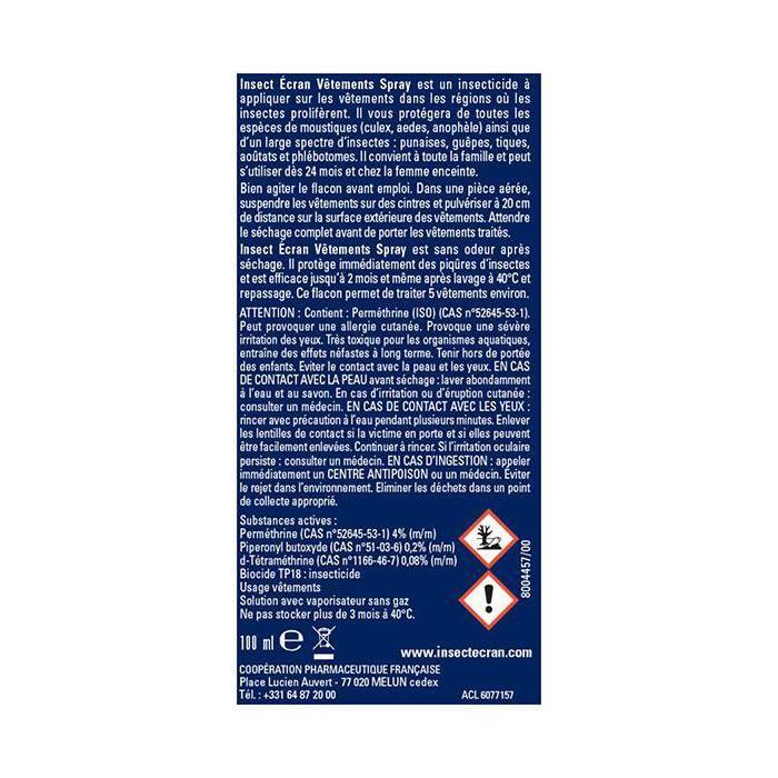 Insect Écran Vêtements spray anti moustiques 100ml