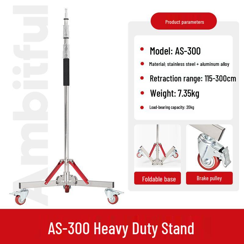 Ambitful AS-300 Heavy-Duty Stainless Steel Photography Light Stand with Thickened Base and Horizontal Arm