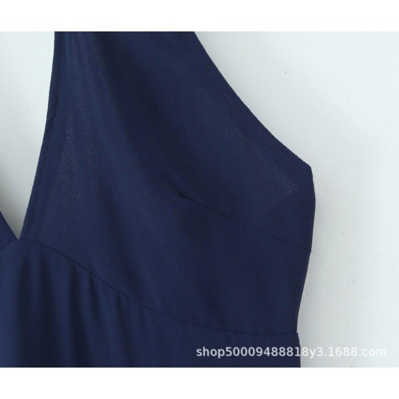 House Style French Vintage Halter V-Neck Sexy Backless Chiffon Maxi Dress Women