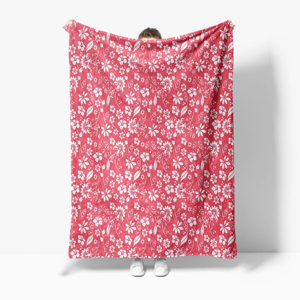 Red Floral Pattern Throw Blanket Soft Fleece Comfort Throw Blanket for Sofa Bed Decoration Gift