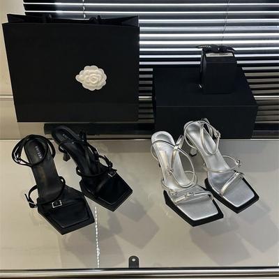 Niche французские босоножки на высоком каблуке женская обувь 2024 новое лето фея стиль темперамент черные римские туфли с тонкими ремешками