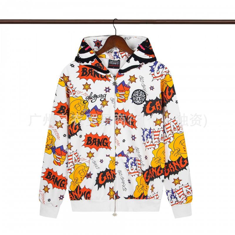 GLO GANG Streetwear Hooded Zip-Up Sweatshirt Unisex Oversized Cartoon Print Casual Pullover Teens Adults