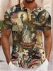 American 250th Anniversary Army Green Men's Short Sleeve Polo Vintage Statue of Liberty Liberty Bell Print Commemorative Top