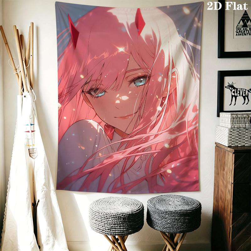Darling In The Franxx Wall Tapestry Aesthetic Wall Hanging Printed Fabric Blanket Decorative Tapestries for Bedroom Living Room Home Decor