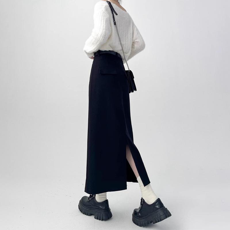 Женский разделенный костюм, юбки-миди, летняя тонкая трапециевидная юбка с высокой талией, женская элегантная повседневная офисная леди, корейский винтажный черный