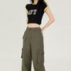 Army Green Wide-leg Jeans Women's Autumn New Loose High-waisted Straight-leg Slim Big Pocket Overalls