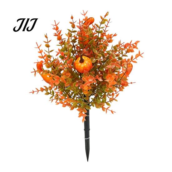 Harvest Themed Lawn Ornament Fall Pumpkin Topiary Trees with Stakes, Artificial Autumn Eucalyptus Leaf Gourd Weather Resistant Garden Walk Stakes