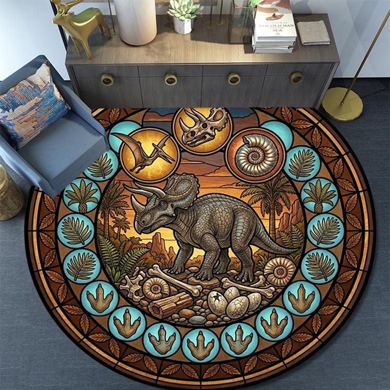 Prehistoric Glass Round Area Rug Under Office Chairs Bedroom Living Room Home Decor