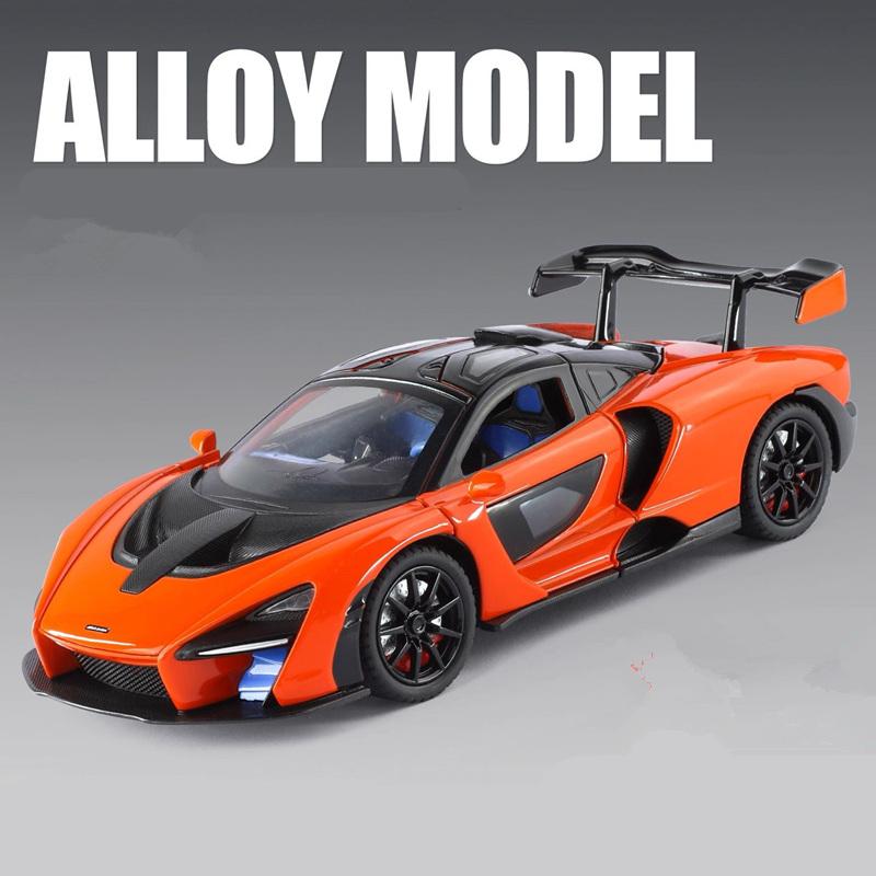 1/24 Senna Alloy Track Sports Car Model Diecasts Metal Racing Vehicles Car Model Simulation Sound Light With Spray Kids Toy Gift