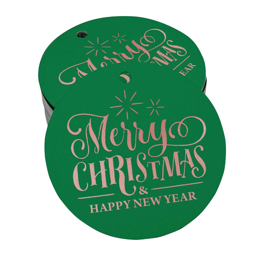 Inkdotpot Pack Of 100 Real Gold Foil Paper Tags Merry Christmas & Happy New Year Text Favor Hang