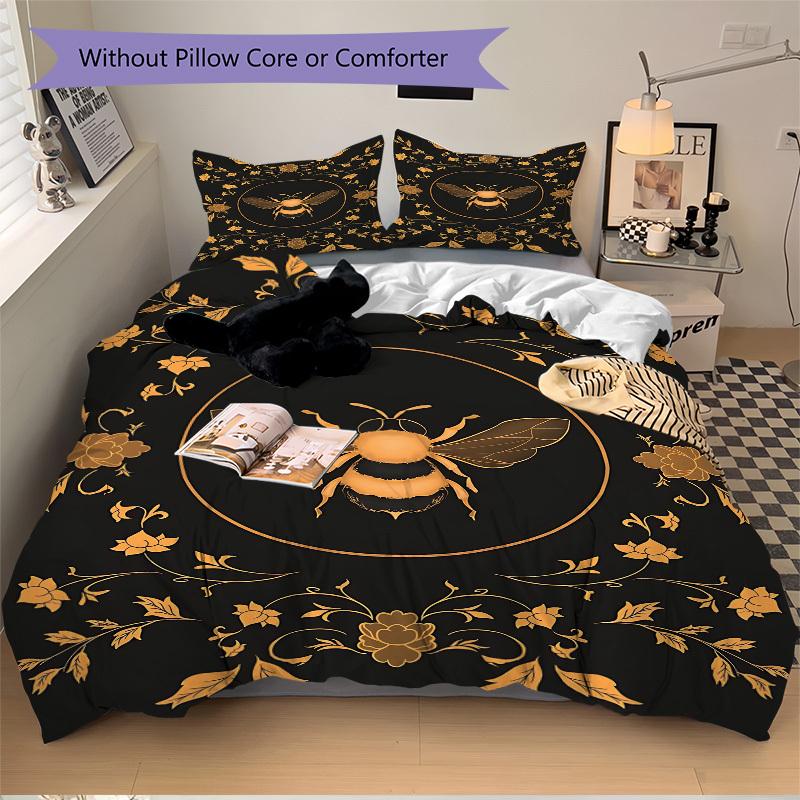 3pc Bee Floral Cover Set - 1 Quilt Cover + 2 Pillowcases, All Seasons Bedroom Setting, Perfect for Home056