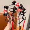 Tassel Chinese New Year Headwear Braid Hair Hanfu Hair Sticks Sweet Red Bow Hairband  Baby