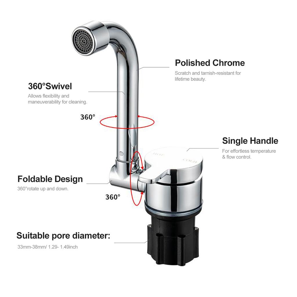 Складной смеситель для дома на колесах, вращение на 360 градусов, кухонный смеситель для раковины, краны для воды с одной ручкой и холодной водой