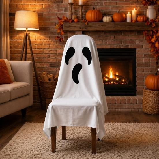 Easy Fit Ghost Chair Decor Halloween Cover, Cute Dining Reusable Seasonal Accents Decorative Slipcover for Holiday Party Home Furniture Protection